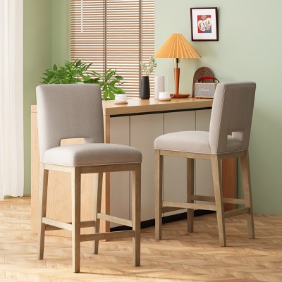 Modern Upholstered Bar Stool Set of 2 with Sturdy Wooden Legs, Comfortable Fabric Seating for Kitchen Island or Dining Room - The Pop Home