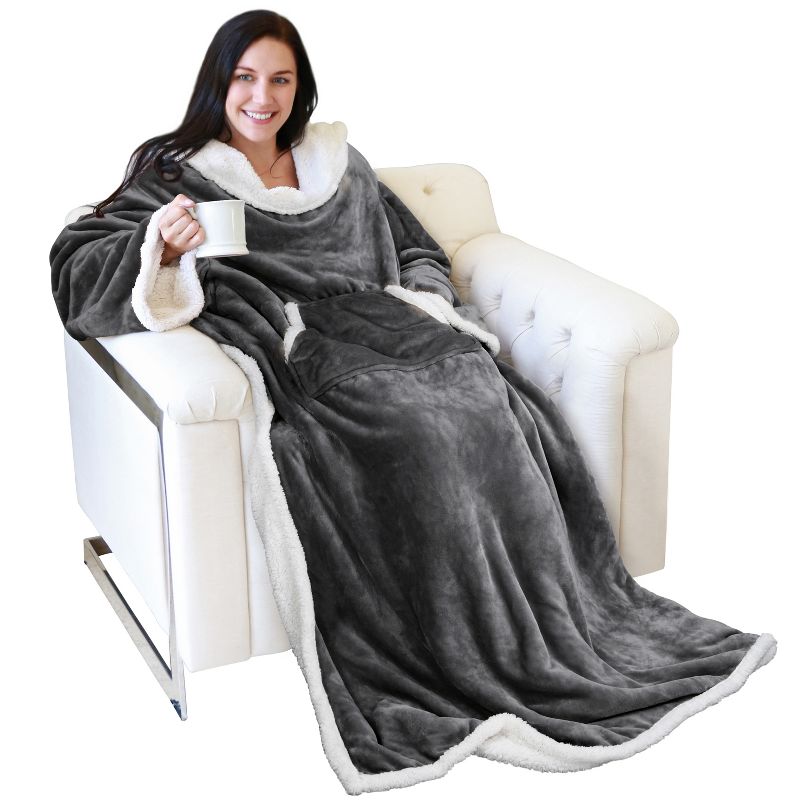 Catalonia Wearable Blanket with Sleeves Arms, Super Soft Warm Comfy Large Fleece Plush Sleeved TV Throws Wrap Robe Blanket for Adult, 1 of 8