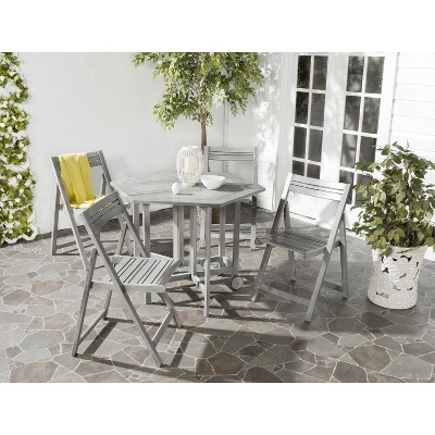 Grey Wash Acacia Wood Foldable Dining Table and 4 Chairs Set