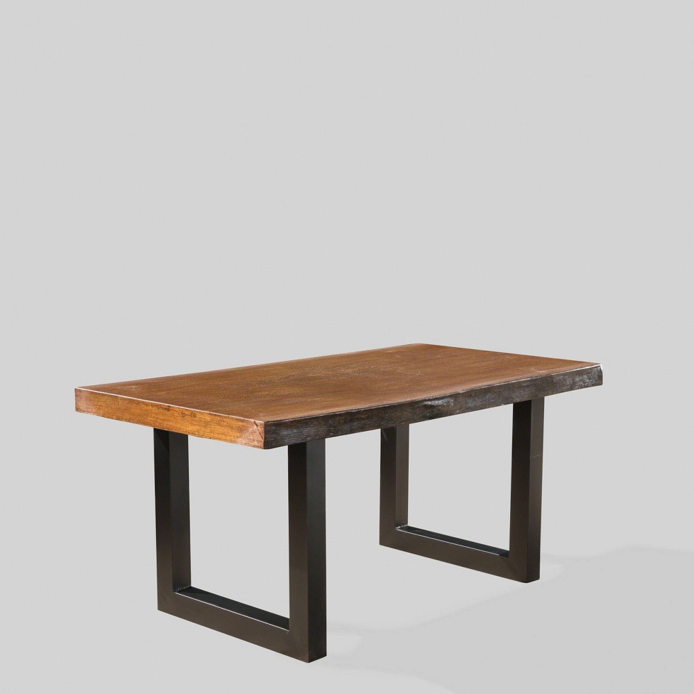 Caldwell Concrete Rectangle Faux Live Edge Patio Dining Table Teak Christopher Knight Home