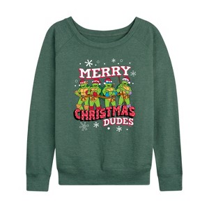 Women's - Teenage Mutant Ninja Turtles - Merry Christmas Dude Lightweight French Terry Wide Neck Long Sleeve Shirt - 1 of 4