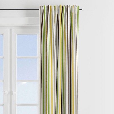 Bacati - Mod Stripes Green/yellow/chocolate Cotton Printed Single Window Curtain Panel