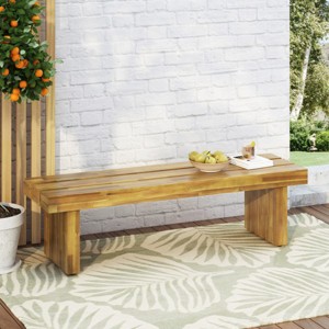 Rectangle Acacia Wood Patio Bench,Patio Wooden Side Bench With thick slat paneling,Natural Solid Wood Garden Lounge Bench-Coolbibila - 1 of 4