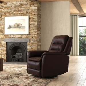 Top Grain Leather Swivel Glider Recliner with Manual Footrest, Dense Foam Cushions and Kiln-Dried Hardwood Frame, Madras Comfortable Durable Design - 1 of 4
