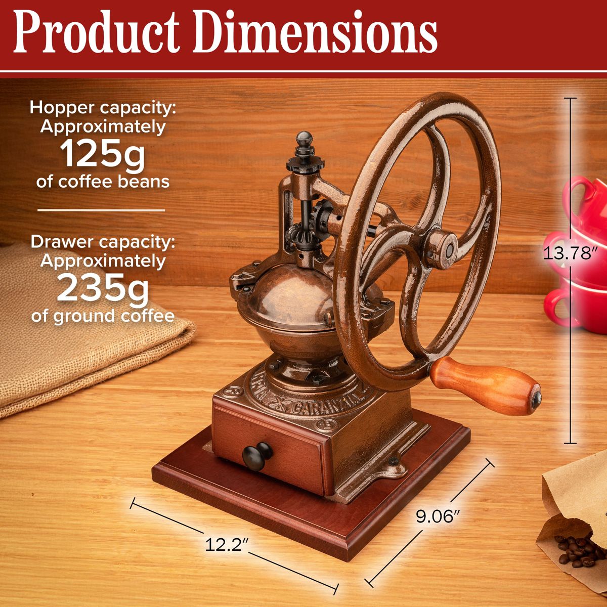 Classic Cuisine Cast Iron Burr Manual Coffee Grinder - thumbnail 7