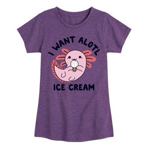 Girls' - Instant Message - I Want Alotl Ice Cream Fitted Short Sleeve Graphic T-Shirt - 1 of 4