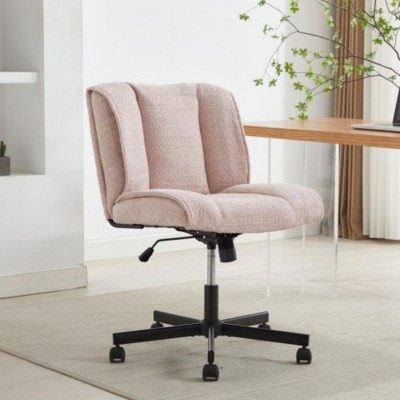 Armless Upholstered Desk Chairs With Wheels Office Chair,Adjustable Height Swivel Rocking Office Desk Chair,Vanity Chairs-Cuddlewood