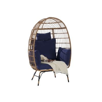 VisioGear Egg Chairs, Patio Egg Chair with Cushion and Pillow, Oversized Large Egg Chairs for Porch, Blue, 39"*28.5"*58.2"