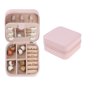 Unique Bargains Travel Size Small Portable 2 Layer PU Leather Mini Jewelry Organizer with Mirror - 1 of 4