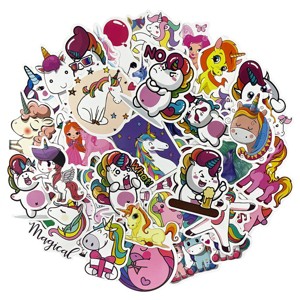 Wrapables Waterproof Vinyl Stickers for Water Bottles, Laptop, Phones, Skateboards, Decals for Teens, 100pcs, Unicorns - 1 of 4