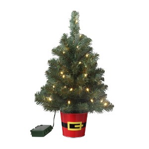 Haute Decor 20" Night Night Potted Tabletop Christmas Tree with White LED Lights - 1 of 4