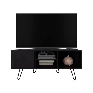 45.3" Manufactured Wood Corner TV Stand with Mid-Century Modern Legs and Compact Design for Living Room and Bedroom - 1 of 4