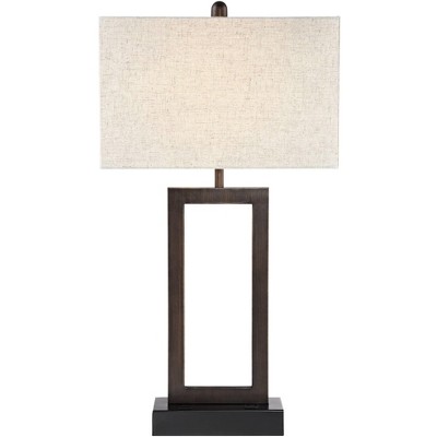 Bronze Rectangular Table Lamp with USB and AC Outlet