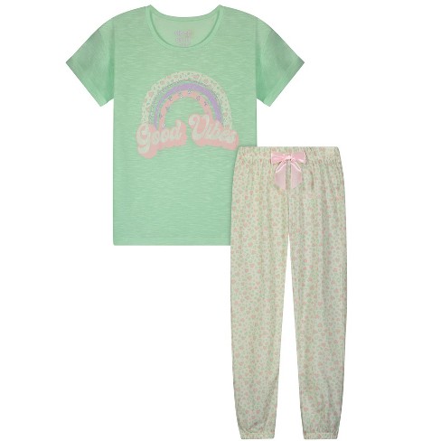 Sleep On It Girls Good Vibes 2-piece Pajama Pants Sleep Set - Green, M ...