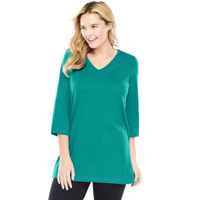 Woman Within Plus Size Perfect Three-Quarter Sleeve V-Neck Tunic