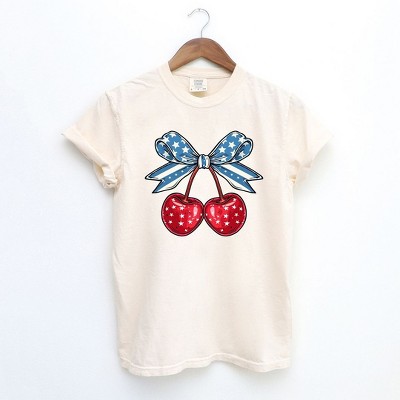 Simply Sage Market Women's Coquette Patriotic Cherries Short Sleeve Garment Dyed Tee