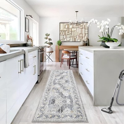 2x6 Runner Rug Machine Washable Rugs Non Slip Non Shedding Rug Vintage 
 Distressed Rug Foldable Low Pile Indoor/Outdoor Carpet, Blue