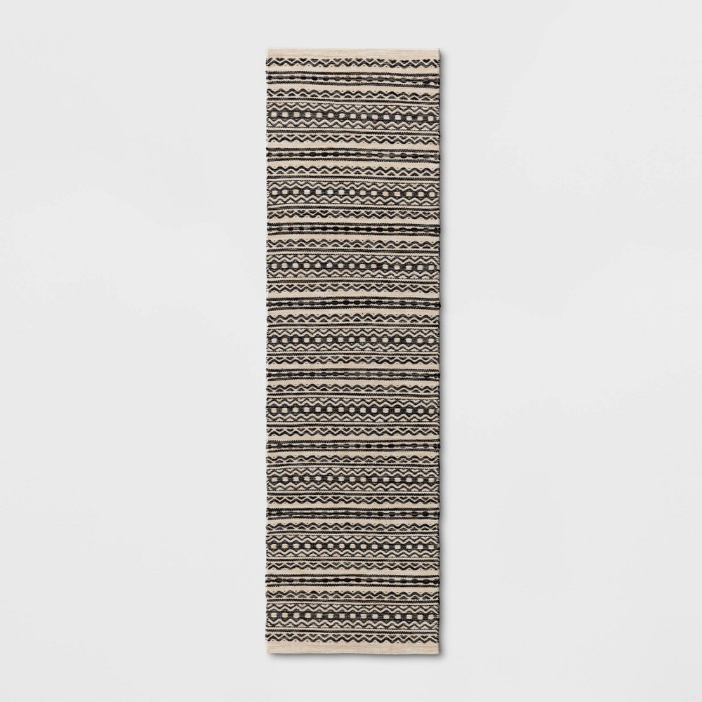 Photos - Doormat 2'x7' Washable Norwalk Stripe Runner Rug Black/White - Threshold™