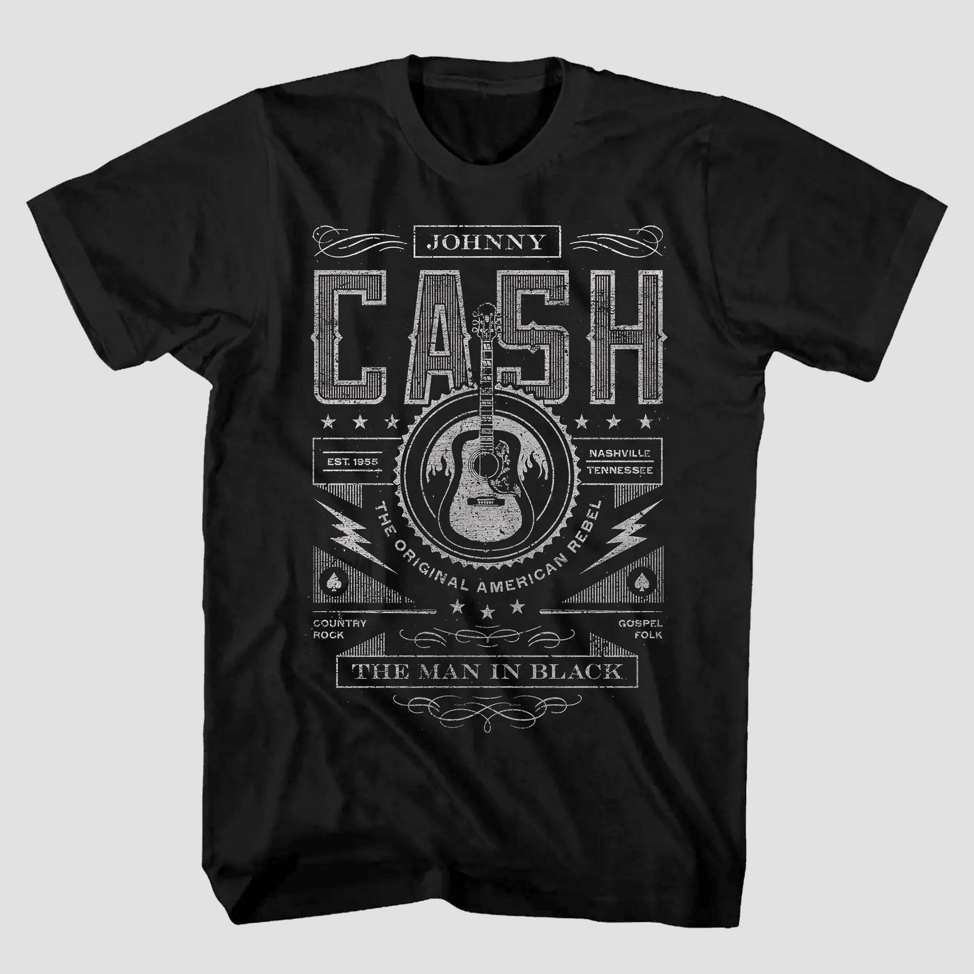 Men's Johnny Cash Short Sleeve Crewneck T-Shirt - Black