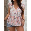 Womens Plus Size Ruffle Sleeveless V Neck Floral Print Blouse Pleated Summer Loose Casual T Shirts - 4 of 4