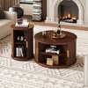 KTMBDW Round Coffee Table Set of 2,Mid Century Modern Wood Coffee Tables with Sliding Door,Minimalist Center Tables for Living Room - 2 of 4