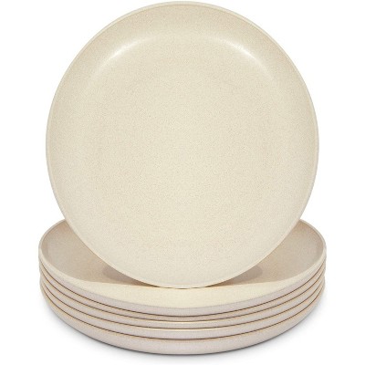 Okuna Outpost Set of 6 Beige Unbreakable Wheat Straw Cereal Dinner Plates Set for Kids, 8 In