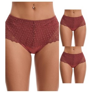 INSPIRE CHIC 3 Packs Women's Mid Rise Breathable Soft Lace Overlay Underwear Seamless Hipster Briefs - 1 of 4