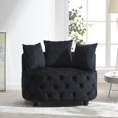 NicBex Couches for Living Room 36.6" Sofa Chair Accent Chair Modern Velvet Upholstered Sofa Couch Classical Barrel Chair with 3 Throw Pillows