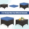 Costway 5PCS Patio Rattan Furniture Set Loveseat Sofa Ottoman W/Red\White Cushion - 4 of 4