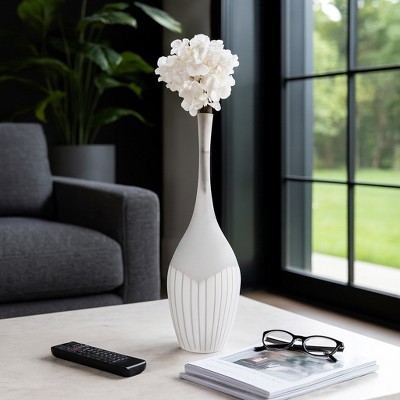 Minimalist Glass Bottle Vase for Living Room Decor - Decorative Home Accent for Bedroom Accent, Office Styling, and Table Decor - White