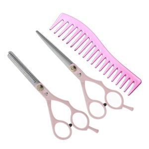 Unique Bargains Flat Shears Hair Cutting Scissors Detangling Styling Comb Set - 1 of 4
