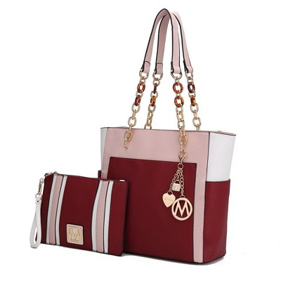MKF Collection Rochelle Vegan Color Block Vegan Leather Women’s Tote Bag with Wristlet by Mia K