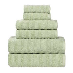 Waffle Textured Stripes Zero Twist Cotton Medium Weight Towel Set by Blue Nile Mills - 1 of 4