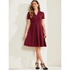 INSPIRE CHIC Women's Vintage Flat Collar V Neck Short Sleeve Belted 1950s Flare Dress - 4 of 4