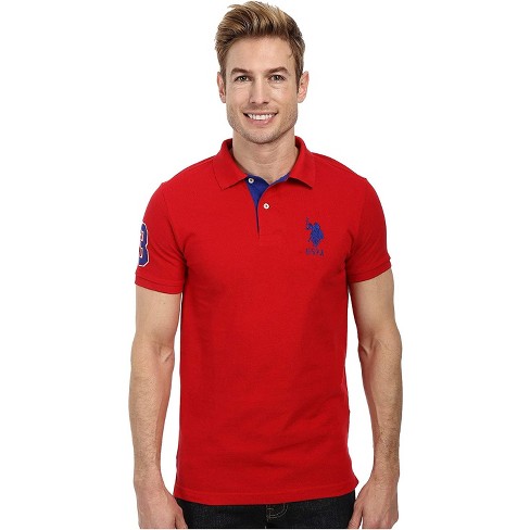 U.s. Polo Assn. Mens Slim Fit Short Sleeve Polo With Applique Engine Red/international Blue X-large :