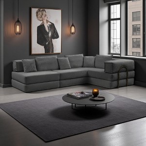 118.2" Oversized Corduroy L-Shaped Sectional Sofa, 6 Pillows, Modular - 1 of 4