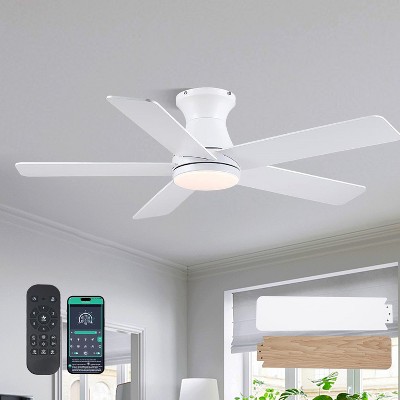 52 Inches Flush Mount Ceiling Fan with Light and Remote and APP Control