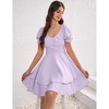 Clearlove Women's Mini Dress Layer Ruffle Hem Short Lantern Sleeve V Neck Dress A Line Casual Flowy Dress - 4 of 4
