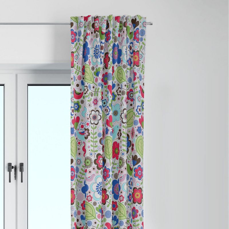Bacati - Botanical Floral with Birds Pink/Multicolor Curtain Panel, 1 of 5