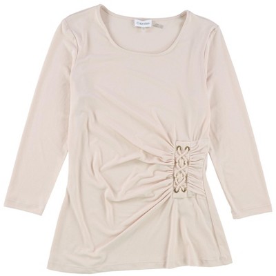 Calvin Klein Womens Side Lace Up Pullover Blouse