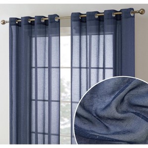 HLC.ME Sierra Burlap Flax Linen Privacy Sheer Light Filtering Window Grommet Curtains Panels, Set of 2 - 1 of 4
