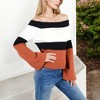 Anna-Kaci Women's Off-Shoulder Ribbed Knit Sweater with Color Block Design and Flared Sleeves - 4 of 4
