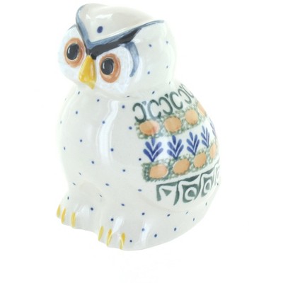 Blue Rose Polish Pottery Herb Garden Owl Figurine