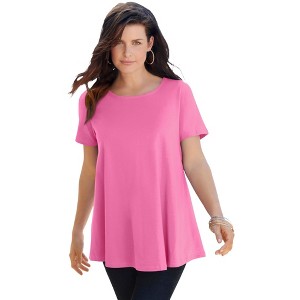 Roaman's Plus Size Cotton Ultimate Swing Tee With Keyhole Back - 1 of 4