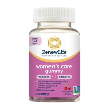 Renew Life Womens Care Gummy with Prebiotics, Probiotics and Cranberry; Supports Digestive, Immune and Urinary Health; Cherry Flavor, 48 Gummies