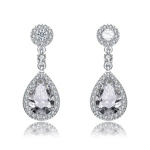 Guili Sterling Silver Pear Drop Cubic Zirconia Earrings with Circle Post or White Gold Plating for a Chic, Sophisticated, and Graceful Radiance - 1 of 4