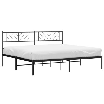 vidaXL Metal Double Bed Frame with Headboard - Powder-Coated Steel Construction - Black - Includes Metal Slats and Center Legs