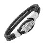 Steeltime Men's black braided leather bracelet with stainless steel dragon head design. Color Options: Silver, Gold - 2 of 4