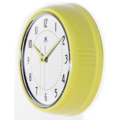 9.5" Metal Retro Wall Clock Yellow - Infinity Instruments