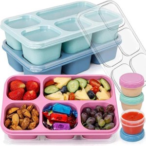 Adult Lunch Boxes - Reusable 3-Pack Snack Box Containers with 5 Compartments and 3 Condiment Cups, BPA-Free Food Storage for Meal Prep, School, Work - 1 of 4